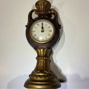 Vintage Quartz Table Clock Roman Numerals Gold Pedestal Scratch in Plastic *Read